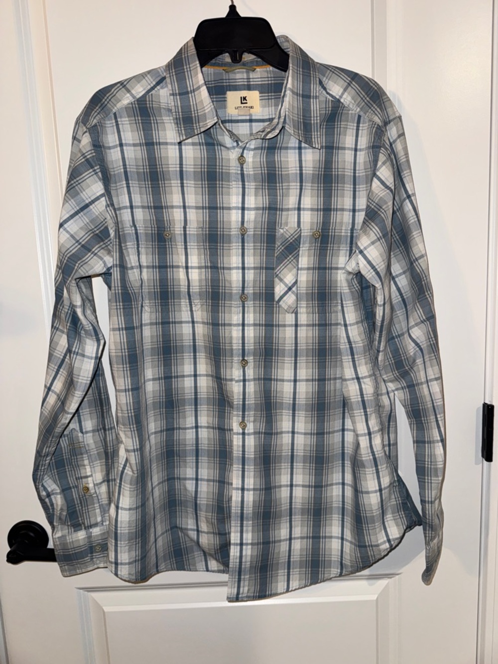 IK Men’s Blue Plaid Long-Sleeve Button-Down Shirt